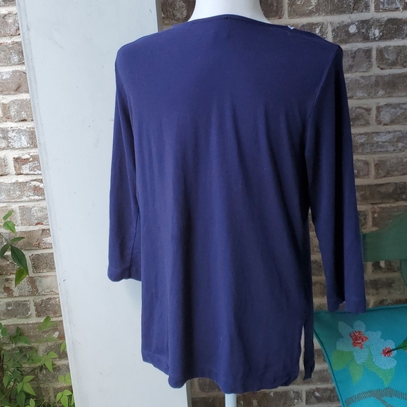 Pappagallo Navy Blue and White Embroidered Top - Picture 3 of 5